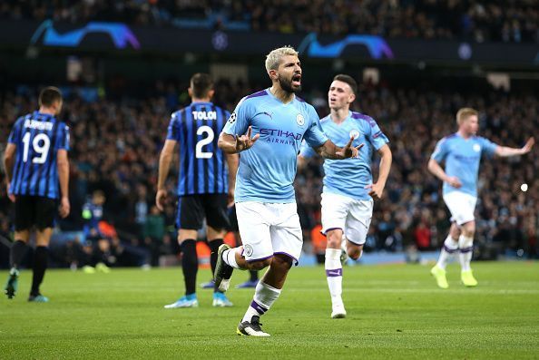 Sergio Aguero in action - Manchester City v Atalanta: Group C - UEFA Champions League