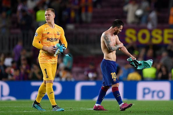 ter Stegen (L) produced a magnificent save in the first half