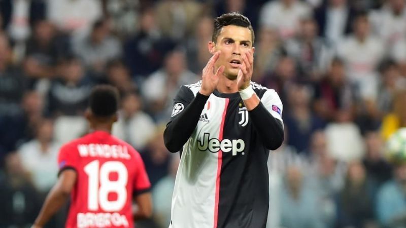 Ronaldo celebrates after scoring his 127th goal in the UEFA Champions League, against Leverkusen