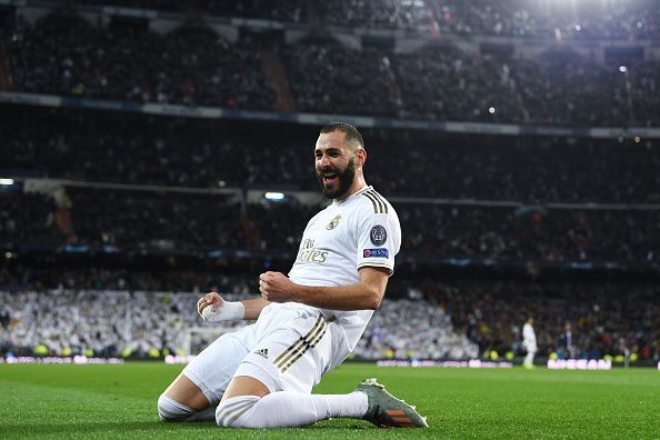 Karim Benzema celebrates