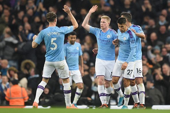 Manchester City players celebrate