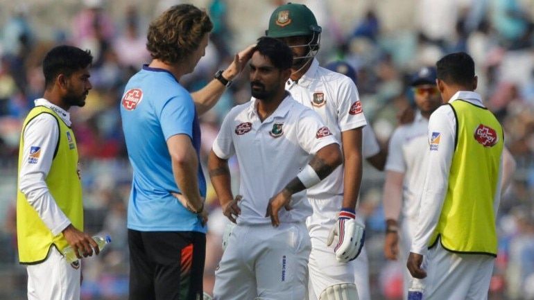 Liton Das had to be replaced by a concussion substitute after being hit on the helmet by a bouncer