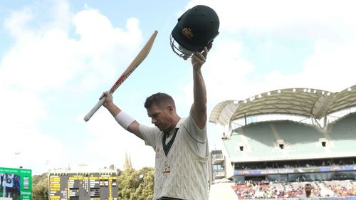 David Warner leaves the field after scoring 335 not out against Pakistan