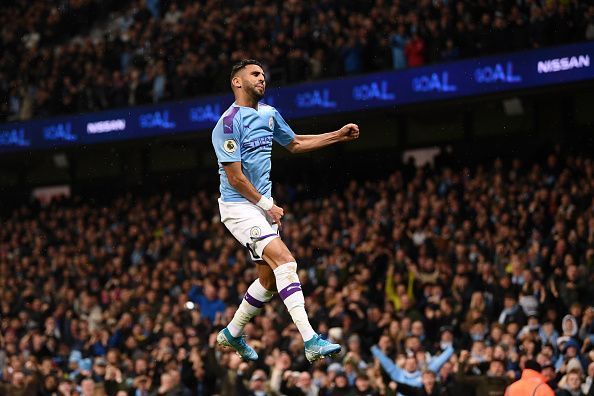 Riyad Mahrez celebrates his goal