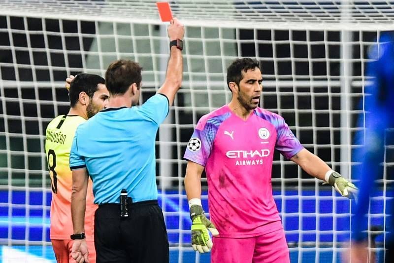 Claudio Bravo sees red in the away game at Atalanta.