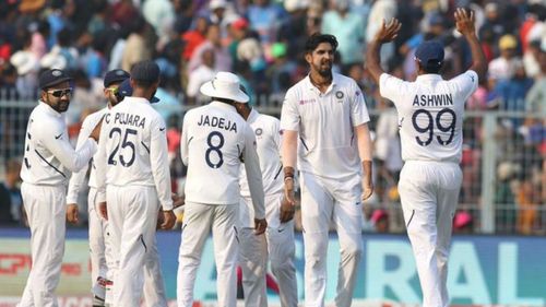 Ishant Sharma (second-right) celebrates his five-wicket haul