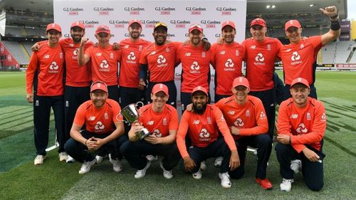 England celebrate their T20 series win over New Zealand