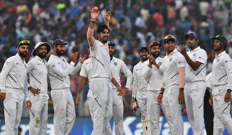 Ishant celebrates after taking a five wicket haul against Bangladesh