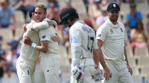 Stuart Broad celebrates the wicket of BJ Watling