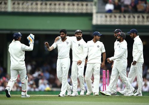 Jasprit Bumrah celebrates a wicket.