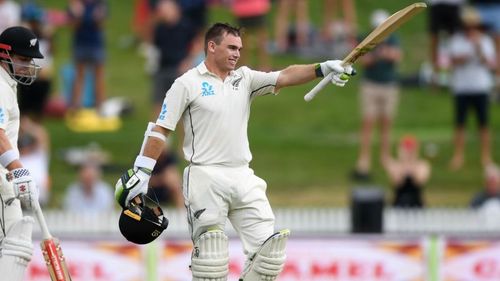 New Zealand's Tom Latham celebrates a Test ton