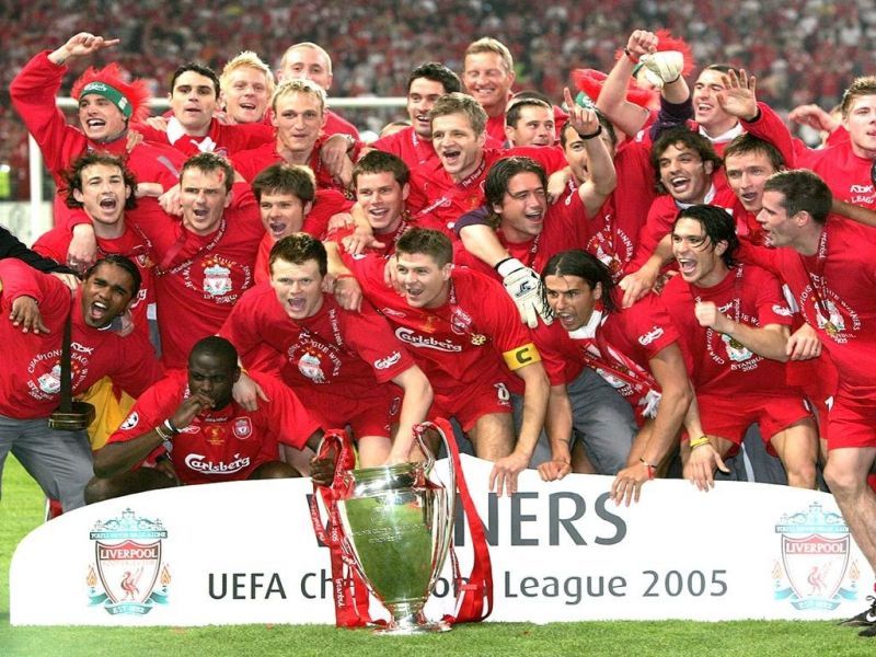 Liverpool celebrate their 2005 Champions League title