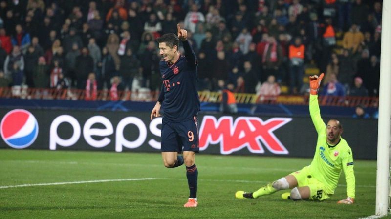 Robert Lewandowski rejoices after completing his hat-trick at Crvena Zvezda