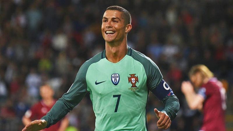 Ronaldo rejoices after scoring against Latvia