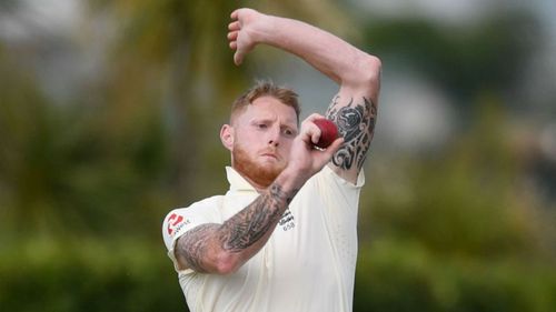 Ben Stokes bowls during England's match with a New Zealand XI