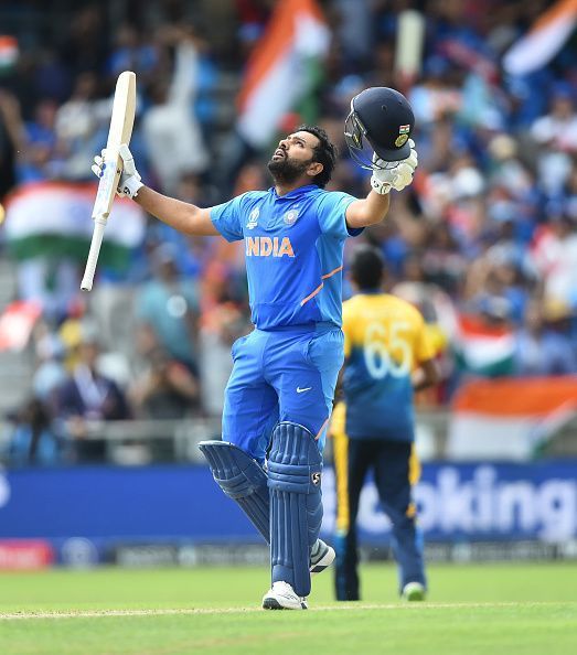 Rohit Sharma celebrates his century against Sri Lanka at the ICC WC 2019