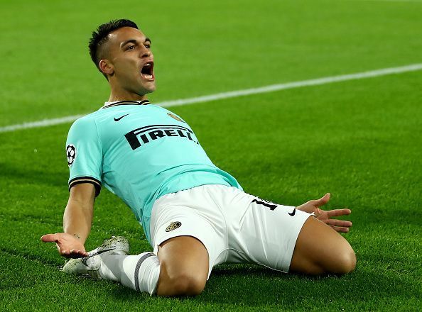 Lautaro Martinez&Acirc;&nbsp;celebrates after scoring against Borussia Dortmund in the Champions League.