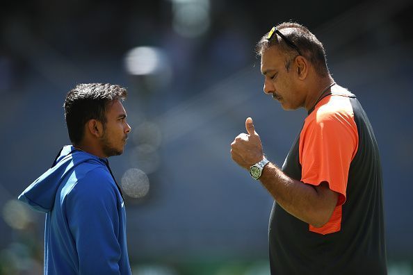 Prithvi Shaw (left) and Ravi Shastri (right)