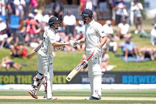 BJ Watling (left) and Mitchell Santner (right) shared a 261-run stand for the seventh wicket