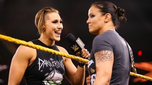 Rhea Ripley confronting Shayna Baszler