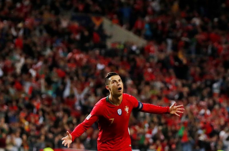 Ronaldo takes in the applause from the home fans after scoring against Switzerland