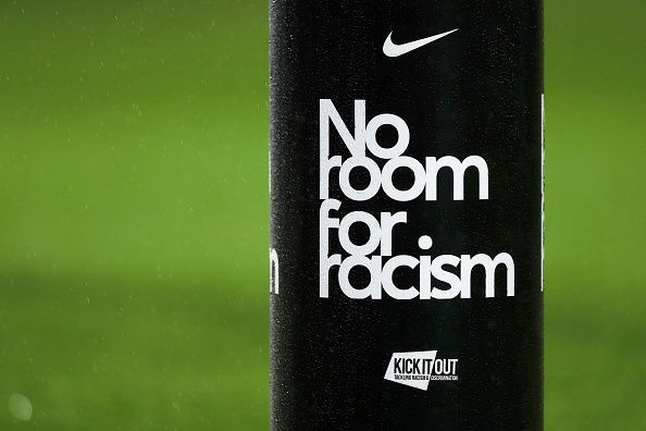 An anti-racism banner