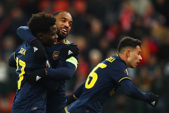 Arsenal&#039;s players celebrate