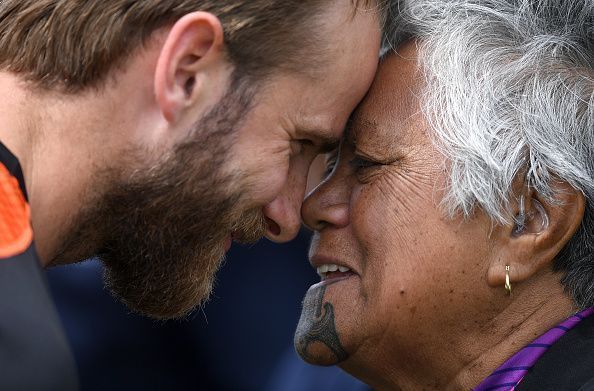 Kane Williamson performing a M&Atilde;&pound;ori Hongi Greeting of New Zealand&Acirc;&nbsp;