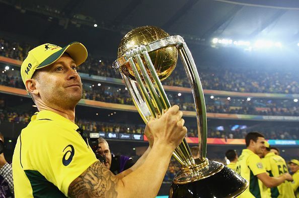 Michael Clarke with 2015 World cup trophy