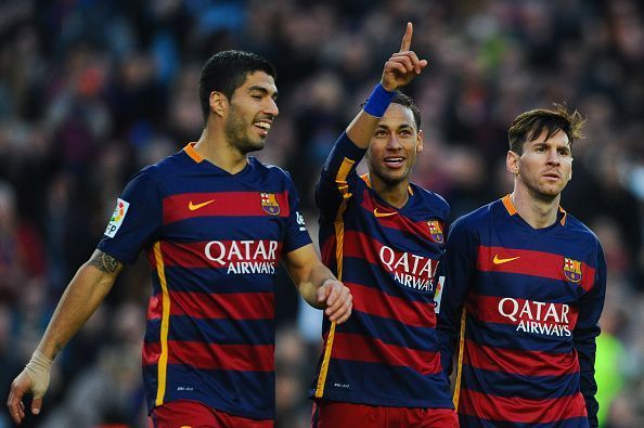 Suarez, Neymar and Messi in action