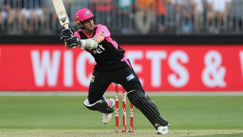 Tom Curran during his quickfire innings of 43 not out against the Scorchers