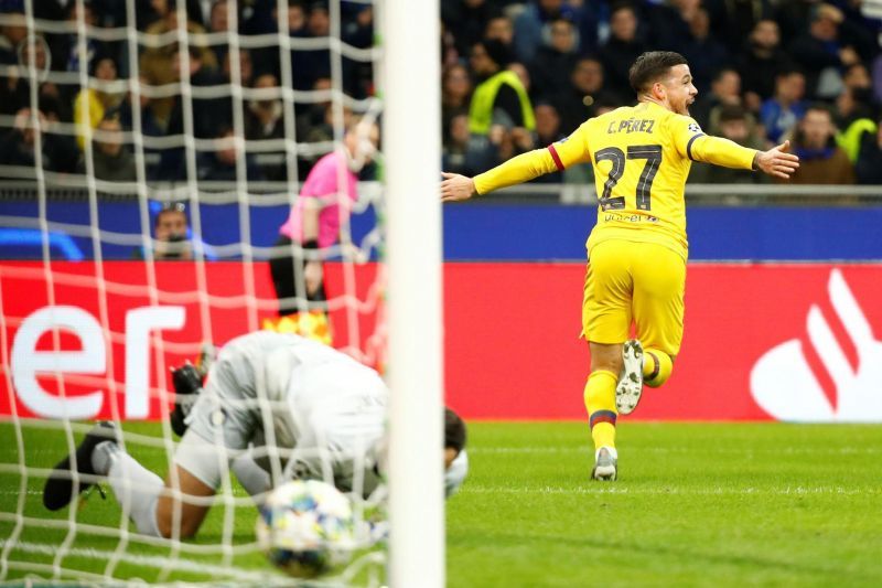 Perez wheels away to celebrate his well-taken opener - goal number two for the season - at Inter Milan