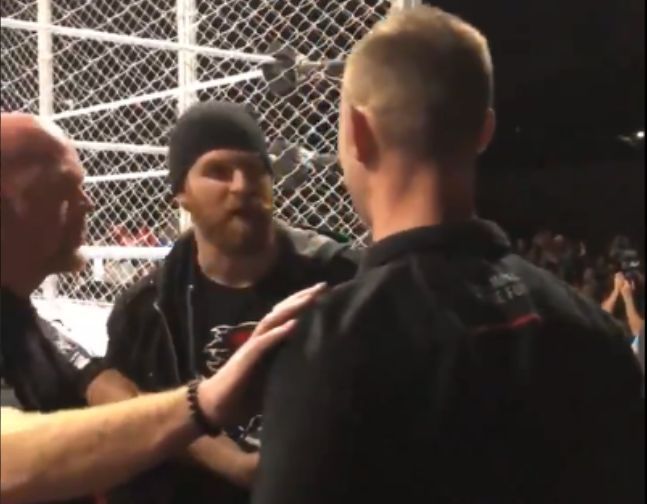 Sami Zayn during his angry confrontation with a fan at a live event