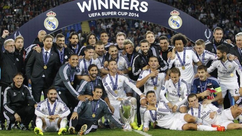 Real Madrid celebrate their victory in the 2014 UEFA Super Cup final
