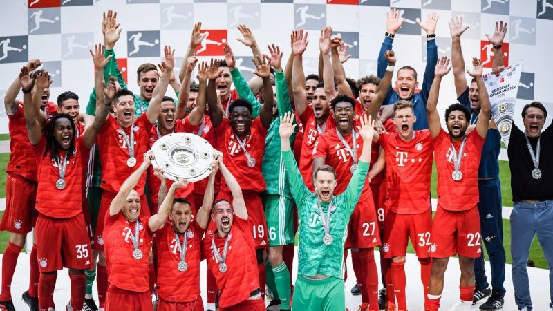 Bayern Munich celebrate their 2018-19 Bundesliga title