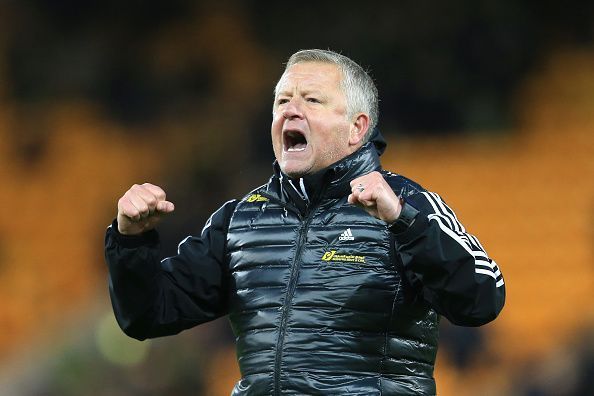 Chris Wilder celebrating his side's victory over Norwich City last weekend.