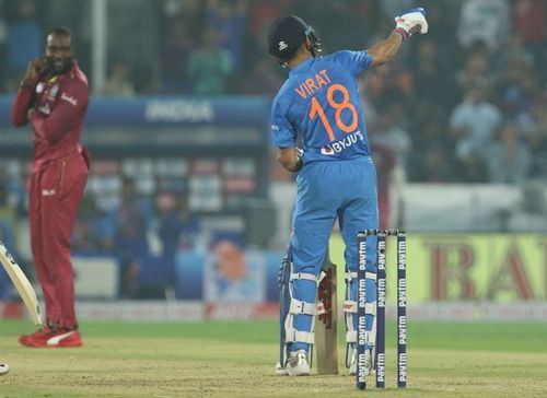 Indian skipper Virat Kohli during his 94* at Hyderabad