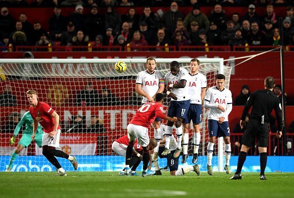 Marcus Rashford whips a freekick