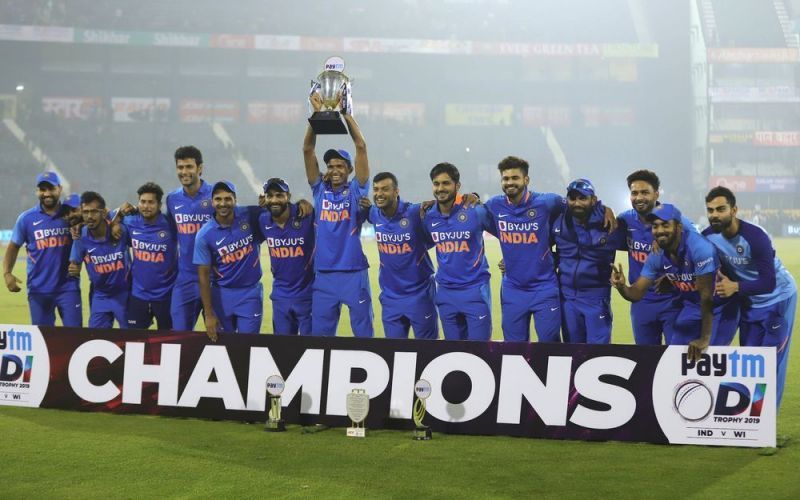 Indian players celebrate after lifting the hard-fought series 2-1.