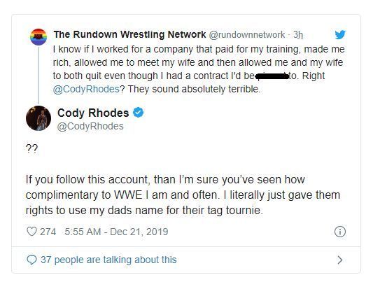 Cody's response to the fan