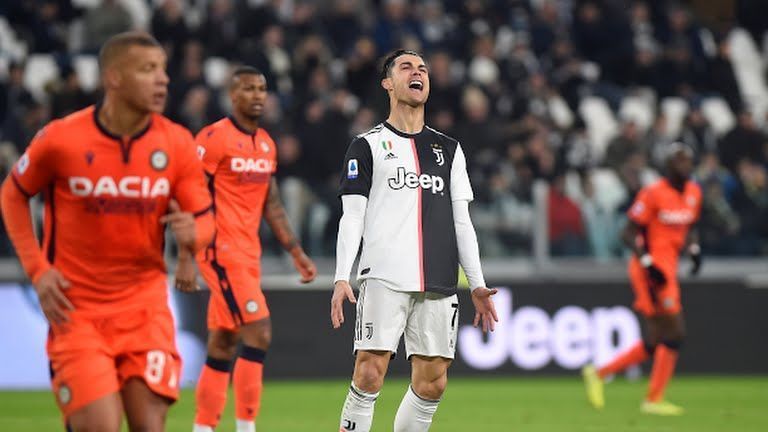 Ronaldo hits the post during the game.