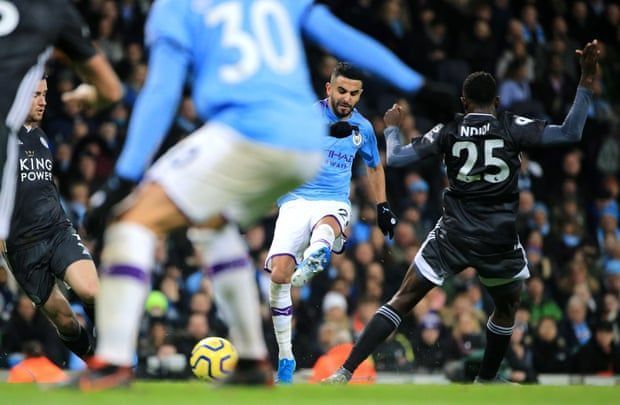 Riyad Mahrez scores Manchester City's opening goal.