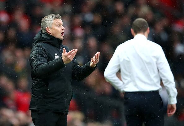 Manchester United&#039;s manager dishes out instructions from the sidelines