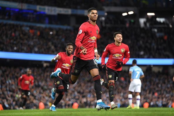 Rashford scored his 10th goal of the season against City