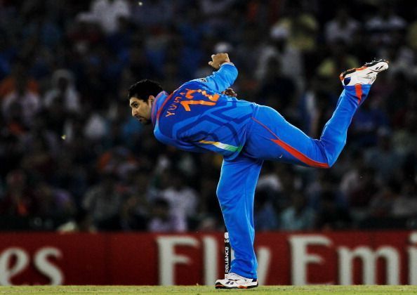 Yuvraj Singh in action with the ball