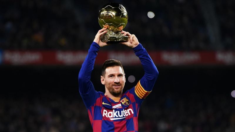 Messi holds aloft his record 6th Ballon d&#039;Or award in front of an adoring Camp Nou faithful