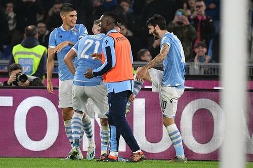 Lazio players celebrate