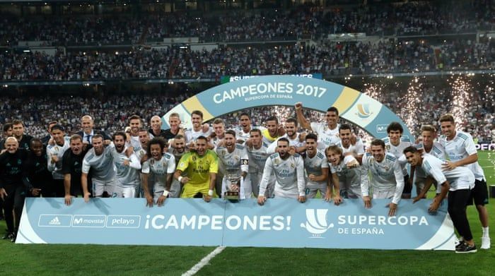Real Madrid celebrate their 2017 Super Coppa de Espana title