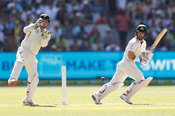 Australia&#039;s Matthew Wade flicks one off the legs