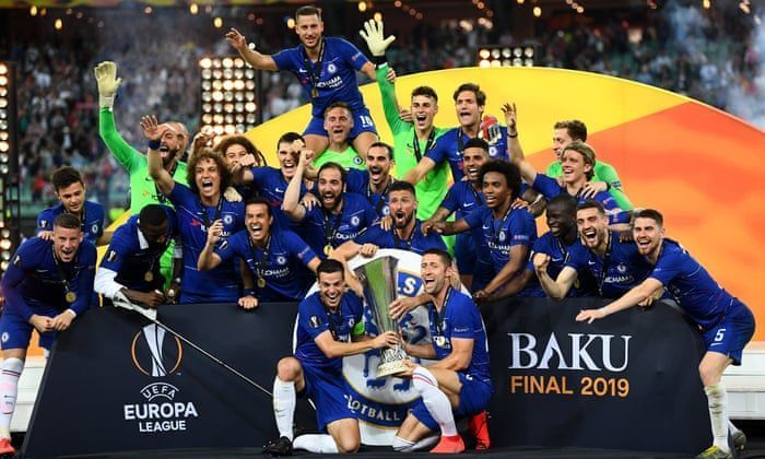 Chelsea celebrate their 2019-20 Europa League triumph